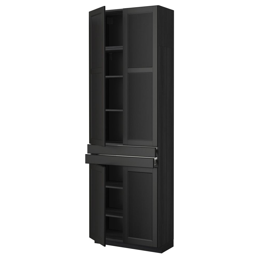 Высокий шкаф + полки, 2 ящика, 4 дверцы МЕТОД / ФОРВАРА, черный, Лаксарби черно-коричневый черно-коричневый (80x37x240 см) - фото 1
