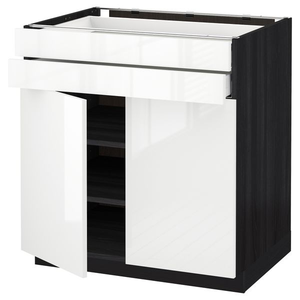 Напольный шкаф, 2 дверцы, 2 ящика МЕТОД / МАКСИМЕРА, черный, Рингульт белый - схема-чертеж с размерами