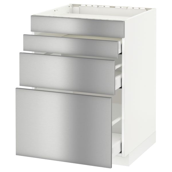 Напольный шкаф для духовки, 4фасада, 3 ящика МЕТОД / МАКСИМЕРА, белый, Гревста нержавеющ сталь - схема-чертеж с размерами