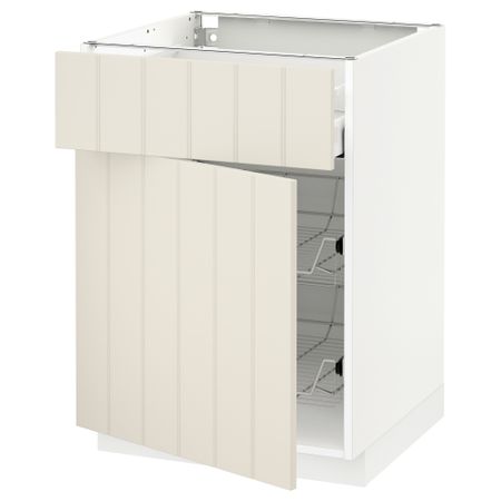 Напольный шкаф с проволочной корзиной, ящиком, дверью МЕТОД / МАКСИМЕРА, белый, Хитарп белый с оттенком