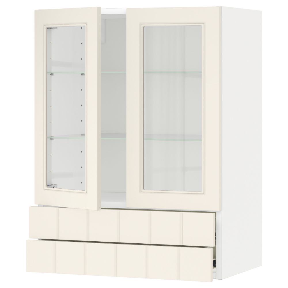 Навесной шкаф, 2 стеклянные дверцы, 2 ящика МЕТОД / ФОРВАРА, белый, Хитарп белый с оттенком - схема-чертеж с размерами