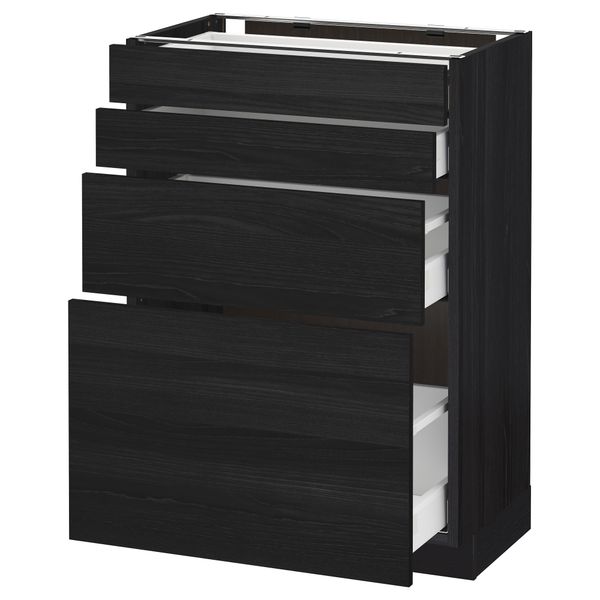 Напольный шкаф 4 фронтальных панели, 4 ящика МЕТОД / МАКСИМЕРА, черный, Тингсрид черный - схема-чертеж с размерами