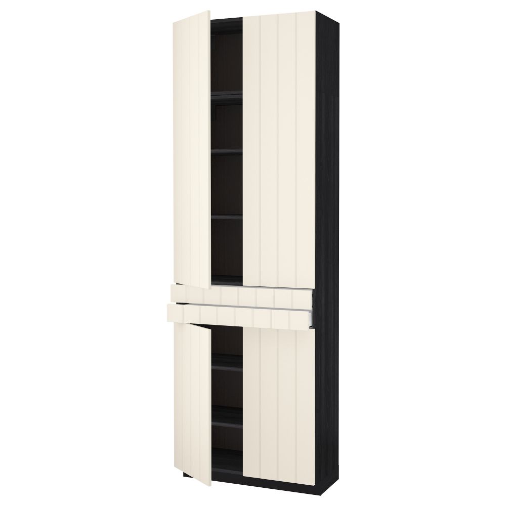 Высокий шкаф + полки, 2 ящика, 4 дверцы МЕТОД / МАКСИМЕРА, черный, Хитарп белый с оттенком (80x37x240 см) - схема-чертеж с размерами