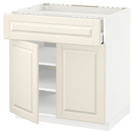 Напольный шкаф для варочной панели, ящик, полка, 2 дверцы МЕТОД / МАКСИМЕРА, белый, Будбин белый с оттенком