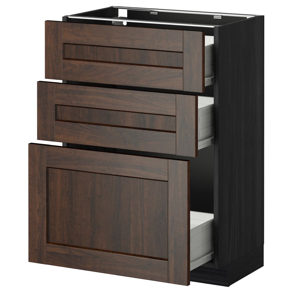 Напольный шкаф с 3 ящиками МЕТОД / ФОРВАРА, черный, Эдсерум коричневый - схема-чертеж с размерами
