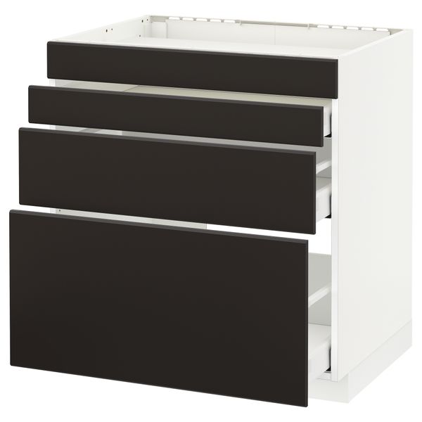 Напольный шкаф для духовки, 4фасада, 3 ящика МЕТОД / МАКСИМЕРА, белый, Кунгсбакка антрацит - схема-чертеж с размерами