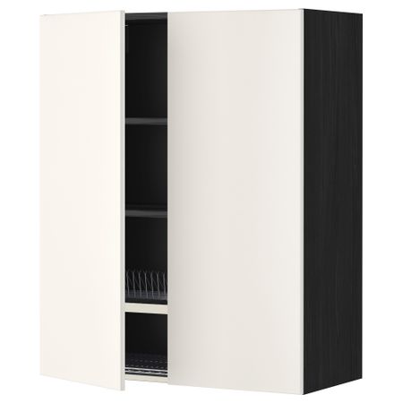 Навесной шкаф с посудной сушилкой, 2 дверцы МЕТОД, черный, Веддинге белый
