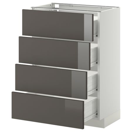 Напольный шкаф 4 фронтальных панели, 4 ящика МЕТОД / ФОРВАРА, белый, Рингульт серый