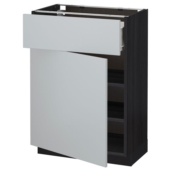 Напольный шкаф с ящиком, дверью МЕТОД / ФОРВАРА, черный, Веддинге серый - схема-чертеж с размерами