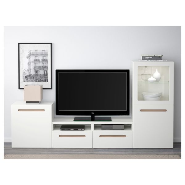 Шкаф для ТВ, комбинированный, стекляные дверцы БЕСТО, Марвикен белый прозрачное стекло (240x40x128 см) - фото 2