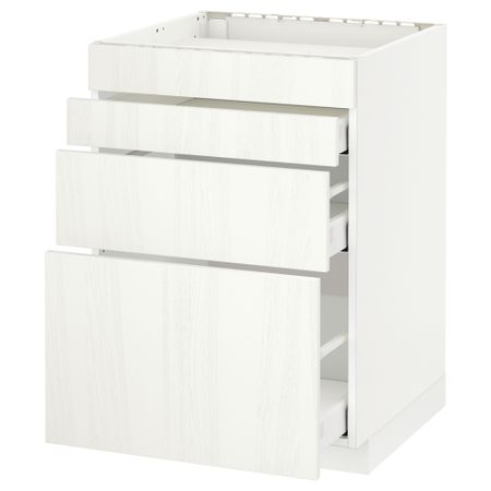 Напольный шкаф для духовки, 4фасада, 3 ящика МЕТОД / МАКСИМЕРА, белый, Росдаль белый