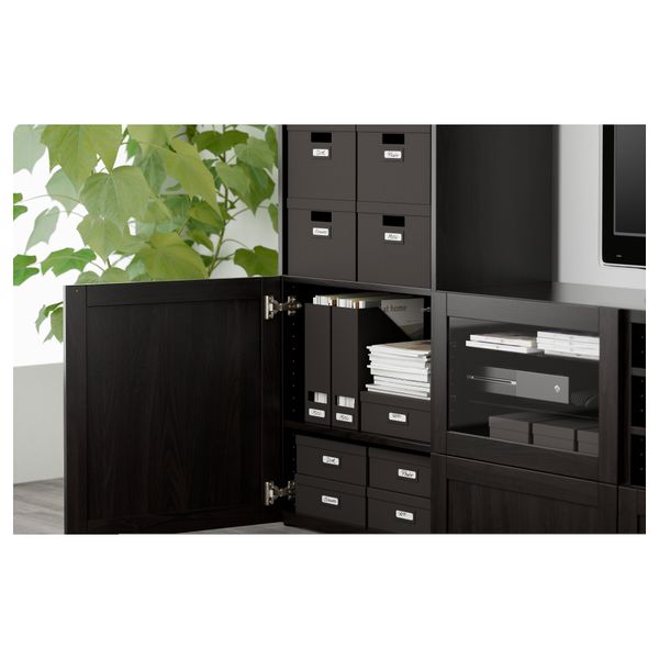 Шкаф для ТВ, комбинированный, стекляные дверцы БЕСТО, Ханвикен, Синдвик черно-коричневый прозрачное стекло (240x40x230 см) - фото 3