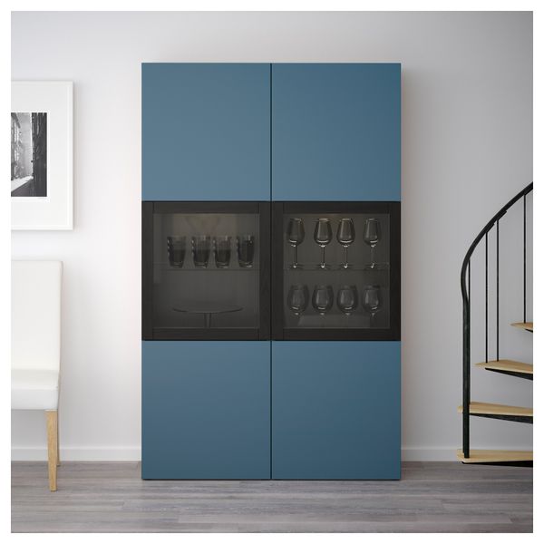 Комбинация для хранения со стеклянными дверцами БЕСТО, черно-коричневый Вальвикен, темно-синий прозрачное стекло - фото 2