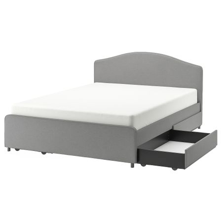 Кровать с обивкой,4 кроватных ящика, 180x200 см, Vissle серый IKEA HAUGA ХАУГА 393.365.96