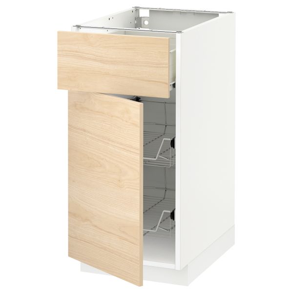 Напольный шкаф с проволочной корзиной/ящ/дверью, белый/Аскерсунд под светлый ясень 40x60 см IKEA МЕТОД / ФОРВАРА 792.187.27 - фото 1