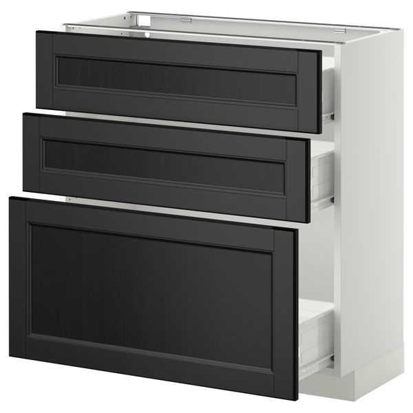 Напольный шкаф с 3 ящиками МЕТОД / ФОРВАРА, белый, Лаксарби черно-коричневый - схема-чертеж с размерами
