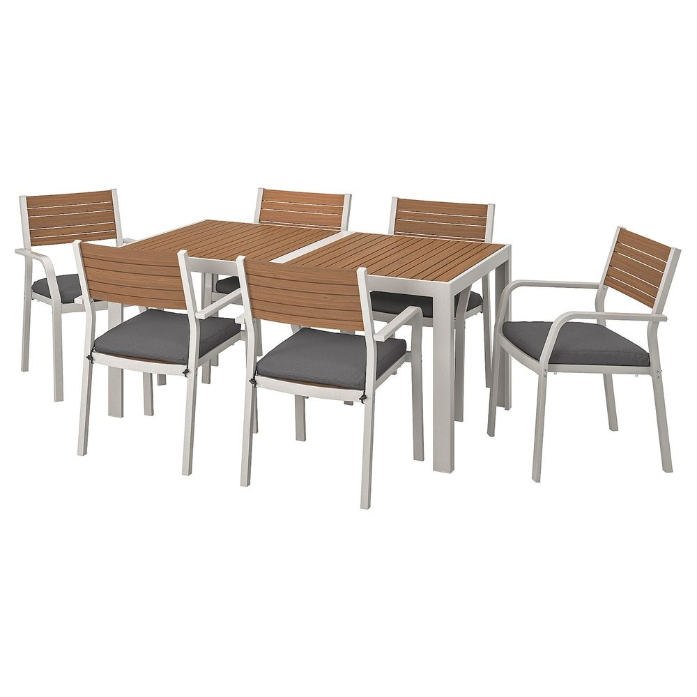 Стол + 6 кресел,д/сада, светло-коричневый/ФРЁСЁН/ДУВХОЛЬМЕН темно-серый 156x90 см IKEA ШЭЛЛАНД 292.664.81 - фото 1