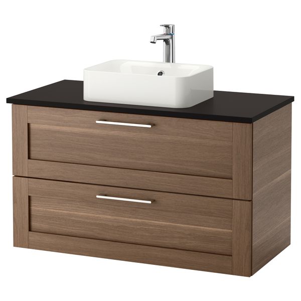 Шкаф со столешницей 45x32 раковина ГОДМОРГОН/ТОЛКЕН / ХОРВИК, под грецкий орех, антрацит (102x49x72 см) - фото 1