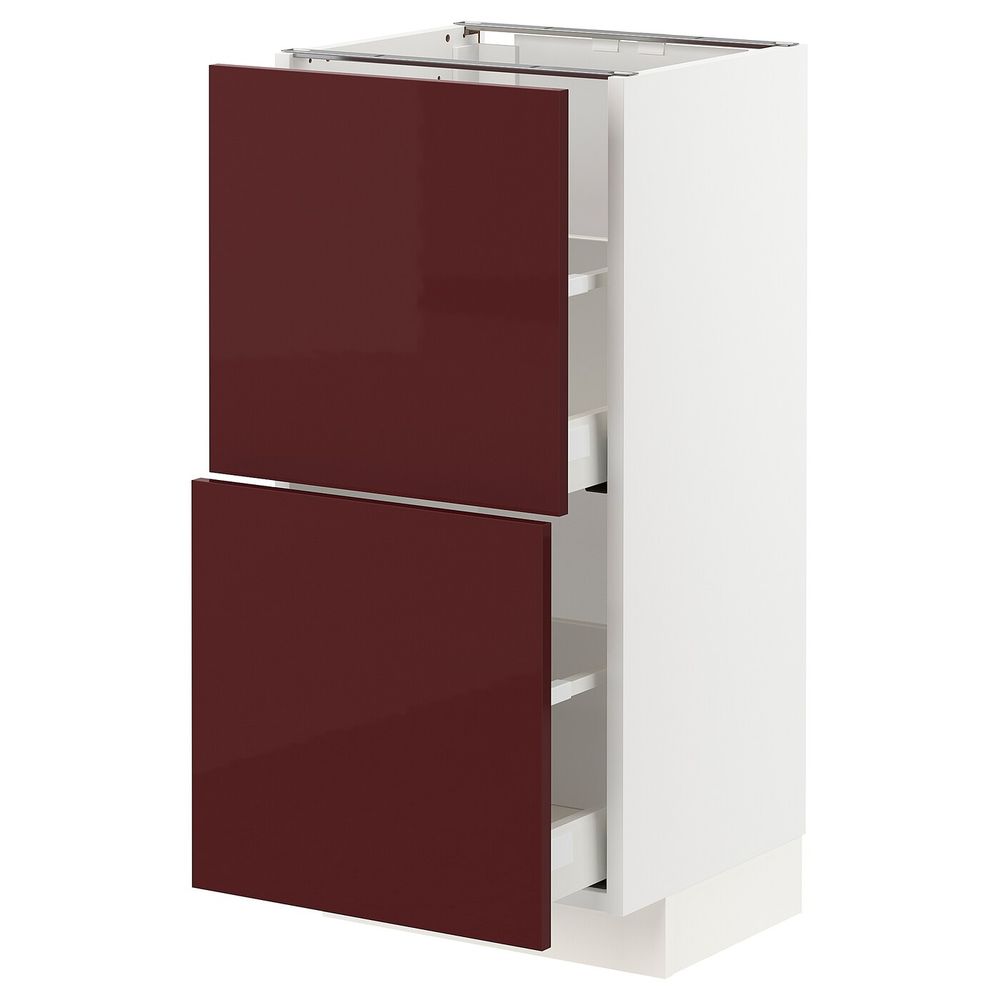 Напольный шкаф с 2 ящиками, белый Калларп/глянцевый темный красно-коричневый 40x37 см IKEA METOD МЕТОД / MAXIMERA МАКСИМЕРА - фото 1