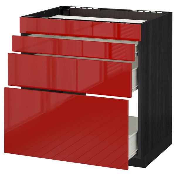 Напольный шкаф для духовки, 4фасада, 3 ящика МЕТОД / ФОРВАРА, черный, Рингульт красный - схема-чертеж с размерами