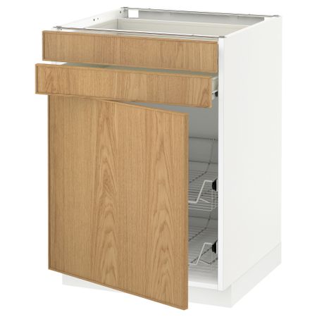 Напольный шкаф, дверца, 2 ящика, проволочных корзин МЕТОД / ФОРВАРА, белый, Экестад дуб