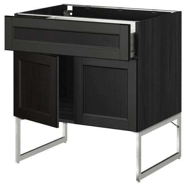 Напольный шкаф, полки, ящик, 2 двери МЕТОД / ФОРВАРА, черный, Лаксарби черно-коричневый - схема-чертеж с размерами