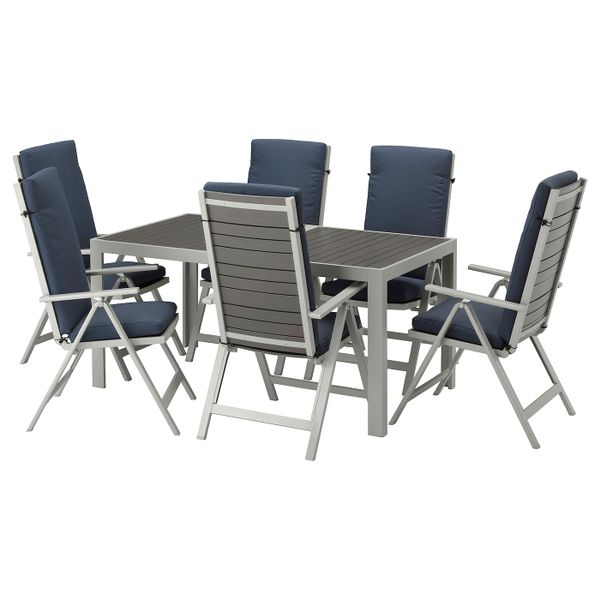 Стол+6кресел,д/сада, темно-серый/ФРЁСЁН/ДУВХОЛЬМЕН синий 156x90 см IKEA ШЭЛЛАНД 192.669.38 - фото 1