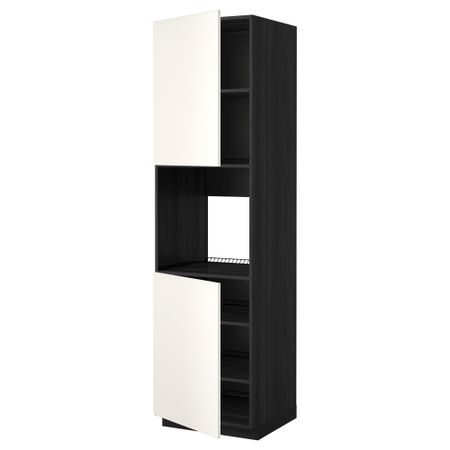 Высокий шкаф для духовки, 2 дверцы, полки МЕТОД, черный, Веддинге белый