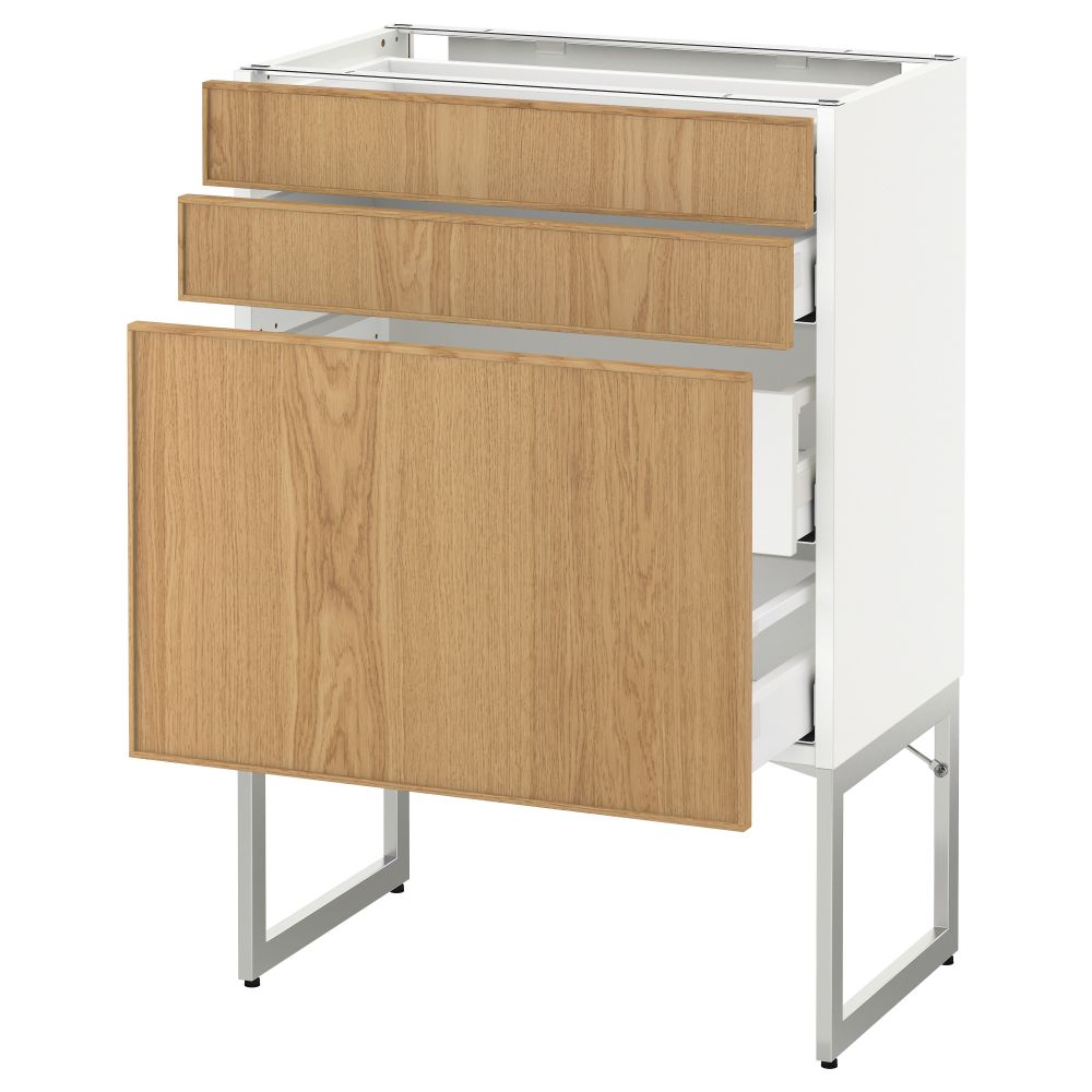 Напольный шкаф 3 фронтальных панели, 2 нижних, 2 средних ящика МЕТОД / МАКСИМЕРА, белый, Экестад дуб - схема-чертеж с размерами