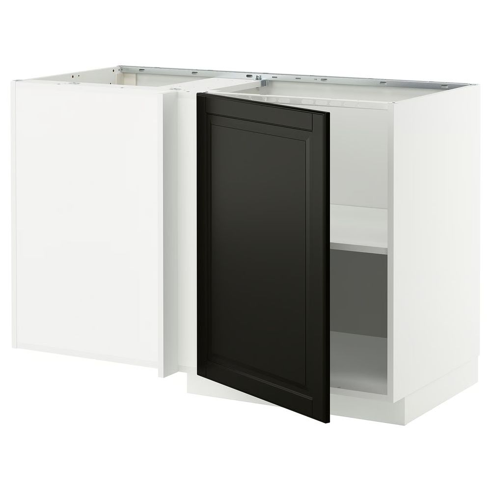 METOD Угловой напольный шкаф с полкой - белый/Bodbyn чёрный 128x68 см - фото 1