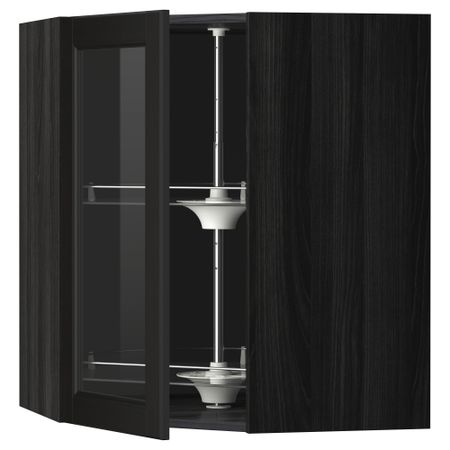 Угловой навесной шкаф с вращающающейся секцией, стеклянными дверцами МЕТОД, черный, Лаксарби черно-коричневый