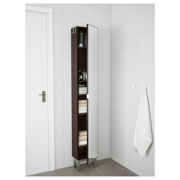 Высокий шкаф с зеркальной дверцей ЛИЛЛОНГЕН, черно-коричневый (30x21x194 см) - схема-чертеж с размерами