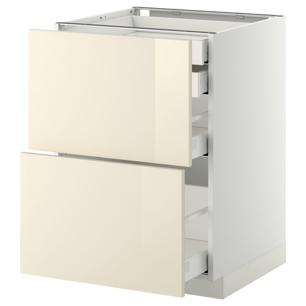 Напольный шкаф 2 фронтальные панели, 2 нижних, 1 средний, 1 высокий ящик МЕТОД / МАКСИМЕРА, белый, Рингульт кремовый - фото 1