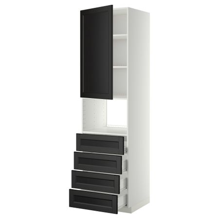 Высокий шкаф для духовки, дверца, 4 ящика МЕТОД / ФОРВАРА, белый, Лаксарби черно-коричневый черно-коричневый