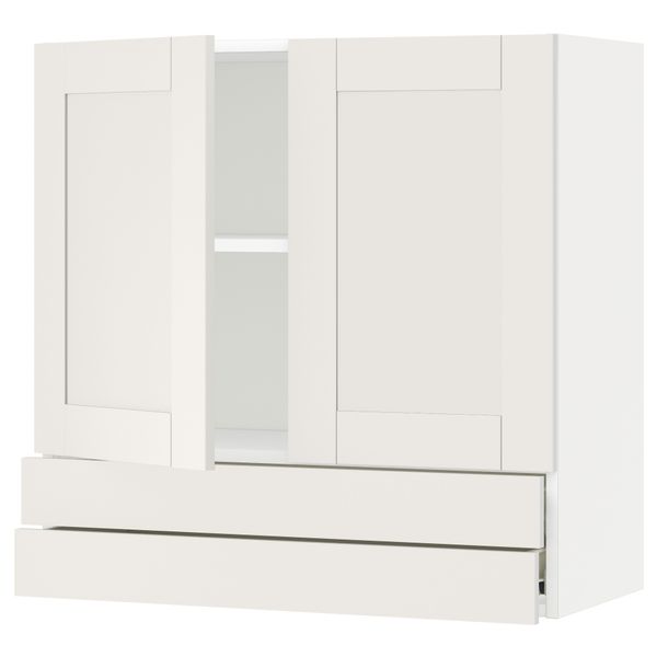 Навесной шкаф, 2 дверцы, 2 ящика МЕТОД / ФОРВАРА, белый, Сэведаль белый - схема-чертеж с размерами