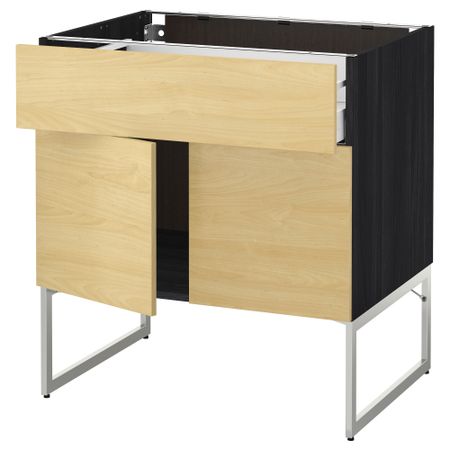 Напольный шкаф, полки, ящик, 2 двери МЕТОД / МАКСИМЕРА, черный, Тингсрид береза