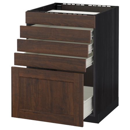 Напольный шкаф для варочной панели, 5 фасадов, 4 ящиков МЕТОД / ФОРВАРА, черный, Эдсерум коричневый