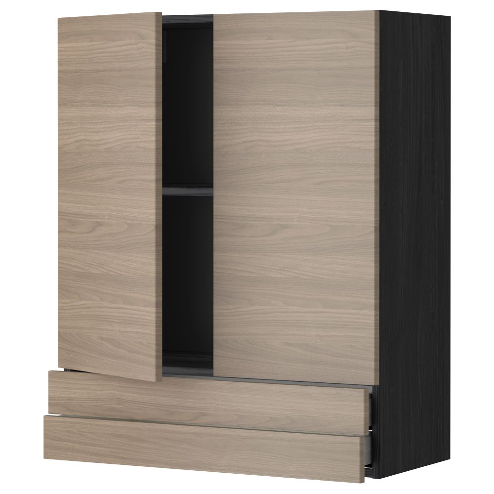 Навесной шкаф, 2 дверцы, 2 ящика МЕТОД / МАКСИМЕРА, черный, Брокхульт светло-серый - фото 1