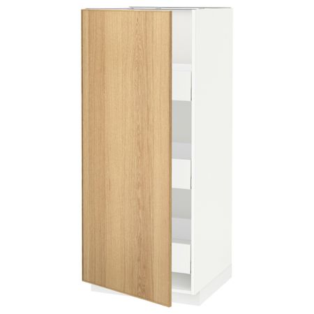 Высокий шкаф с ящиками, белый/Экестад дуб 60x60x140 см IKEA METOD МЕТОД / MAXIMERA МАКСИМЕРА 293.738.72