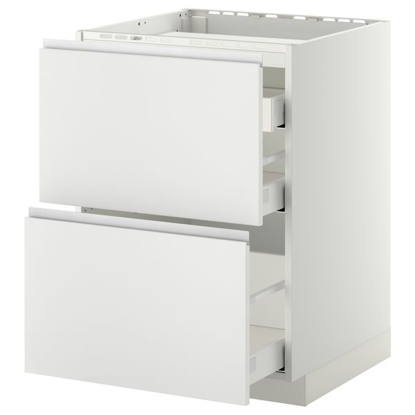Напольный шкаф, 2 фронтальных панели, 3 ящика МЕТОД / МАКСИМЕРА, белый, Нодста белый - схема-чертеж с размерами