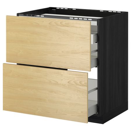 Напольный шкаф, 2 фронтальных панели, 3 ящика МЕТОД / МАКСИМЕРА, черный, Тингсрид береза