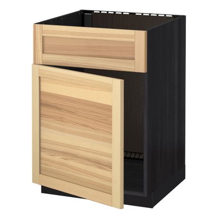 Напольный шкаф под мойку с дверцей, фронтальной панелью МЕТОД, черный, Торхэмн ясень (60x60 см)