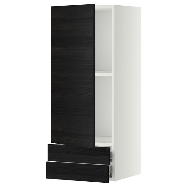 Навесной шкаф с дверцей, 2 ящика МЕТОД / ФОРВАРА, белый, Тингсрид черный - фото 1