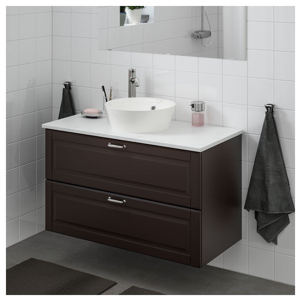 Шкаф со столешницей 40см раковина ГОДМОРГОН/ТОЛКЕН / КАТТЕВИК, Кашён темно-серый, под мрамор (102x49x75 см) - схема-чертеж с размерами