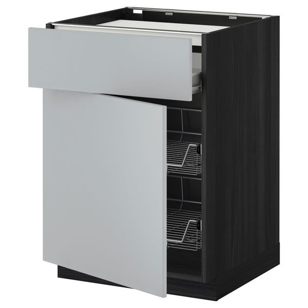 Напольный шкаф для варочной панели, ящик, 2 проволочных корзины МЕТОД / ФОРВАРА, черный, Веддинге серый - фото 1