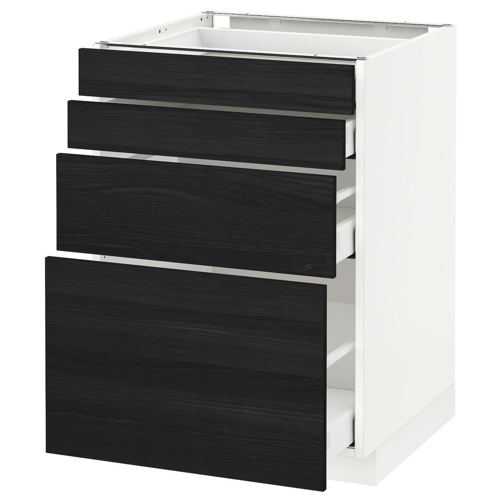 Напольный шкаф 4 фронтальных панели, 4 ящика, белый, Тингсрид черный 60x60 см IKEA МЕТОД / МАКСИМЕРА 792.357.84 - схема-чертеж с размерами