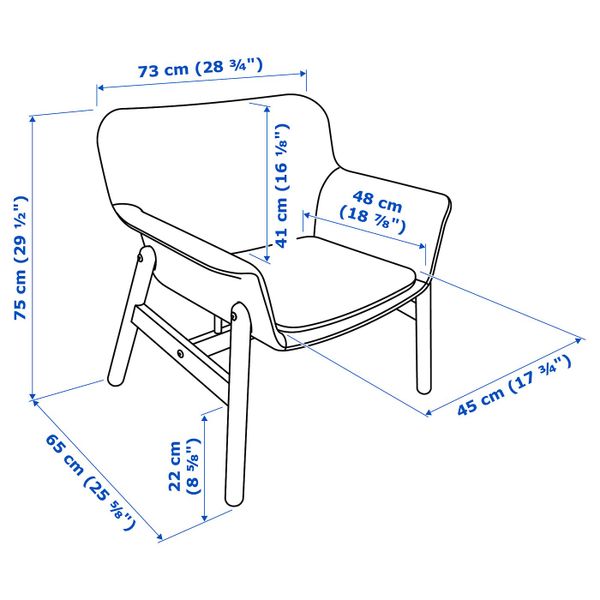 Кресло, Гуннаред светлый коричнево-розовый IKEA VEDBO ВЕДБУ 604.235.82 - схема-чертеж с размерами