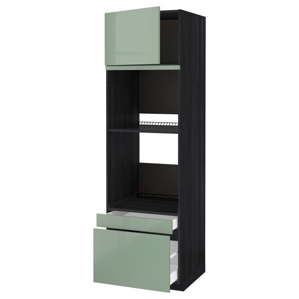 Высокий шкаф для духовки комбинированный, духовка + дверца, 2 ящика МЕТОД / МАКСИМЕРА, черный, Калларп светло-зеленый - схема-чертеж с размерами