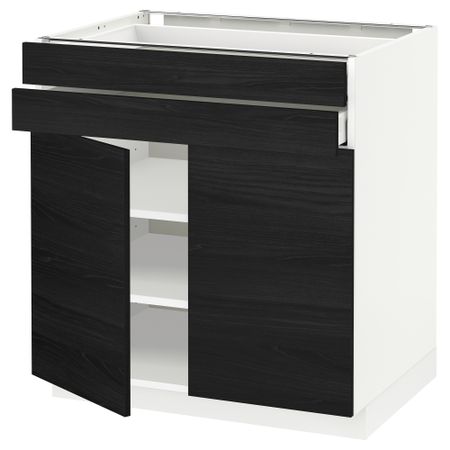 Напольный шкаф, 2 дверцы, 2 ящика МЕТОД / МАКСИМЕРА, белый, Тингсрид черный