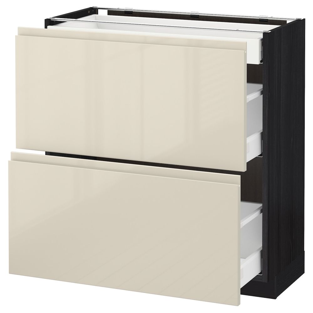 Напольный шкаф/2фасада/3ящика, черный, Воксторп глянцевый светло-бежевый 80x37 см IKEA МЕТОД 392.387.51 - схема-чертеж с размерами